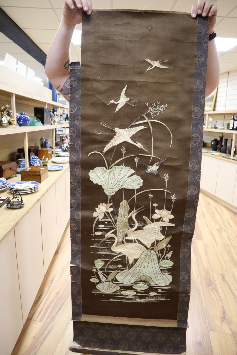 Two Japanese embroidered screens